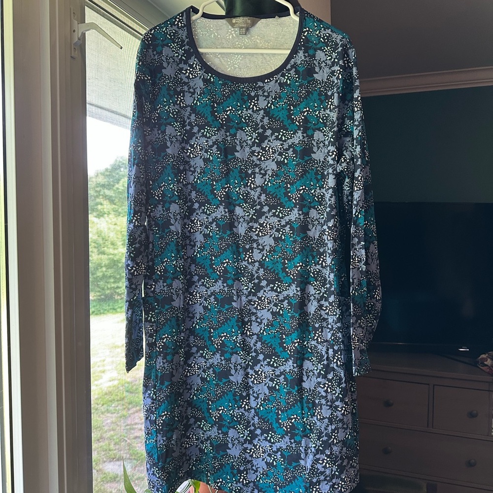 Floral Long Sleeve Dress in Blue and Black
